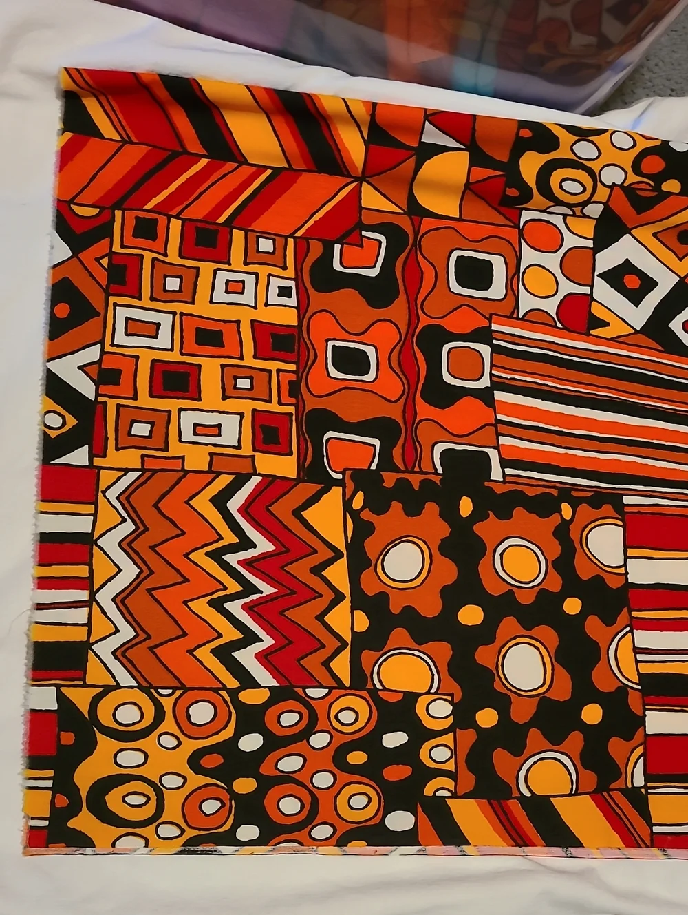 Geometric Fabric Red Brown Orange Yellow White